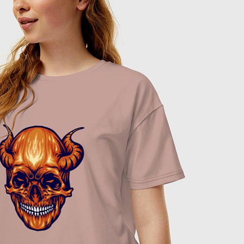 Женская футболка оверсайз Черепок с рогами / Пыльно-розовый – фото 3