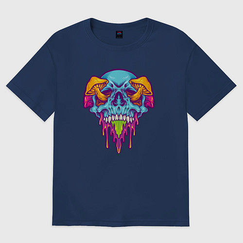 Женская футболка оверсайз Череп в грибочках / Тёмно-синий – фото 1