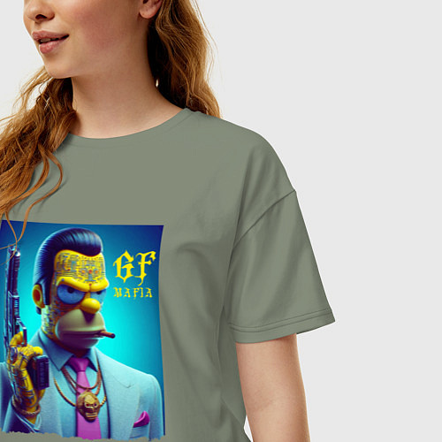 Женская футболка оверсайз Homer Simpson - godfather of the mafia / Авокадо – фото 3