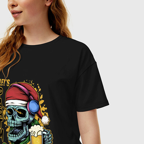 Женская футболка оверсайз Skull Santa / Черный – фото 3