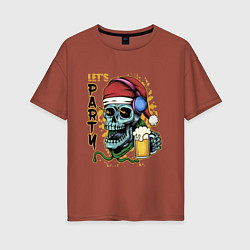 Женская футболка оверсайз Skull Santa