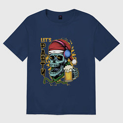 Футболка оверсайз женская Skull Santa, цвет: тёмно-синий