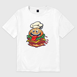 Футболка оверсайз женская Радостный гамбургер, цвет: белый