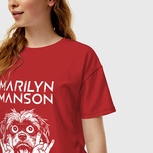 Женская футболка оверсайз Marilyn Manson rock dog / Красный – фото 3