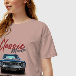 Футболка оверсайз женская Американский маслкар Ford Mustang 1973 года, цвет: пыльно-розовый — фото 2