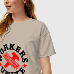 Футболка оверсайз женская Работники клавиатуры, цвет: миндальный — фото 2