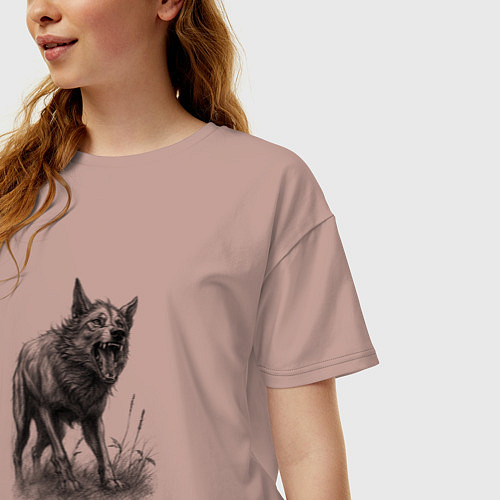 Женская футболка оверсайз Агрессивный волк / Пыльно-розовый – фото 3