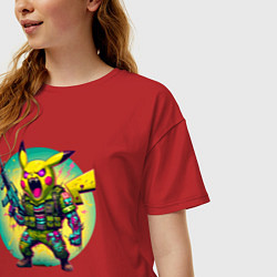 Футболка оверсайз женская Cool Pikachu - special forces, цвет: красный — фото 2