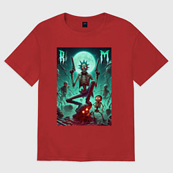 Футболка оверсайз женская Скелет Рика с двумя пистолетами и Морти, цвет: красный