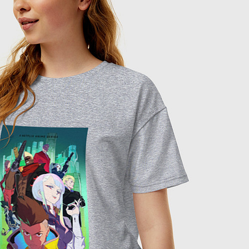 Женская футболка оверсайз Киберпанк все / Меланж – фото 3