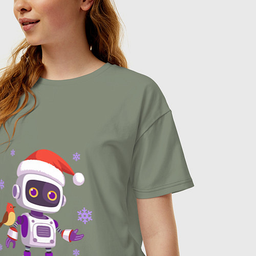 Женская футболка оверсайз Робот и снежинки / Авокадо – фото 3