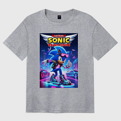 Футболка оверсайз женская Sonic racing team - hedgehog on a board, цвет: меланж