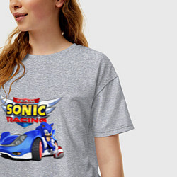 Футболка оверсайз женская Cool hedgehog - Sonic racing team, цвет: меланж — фото 2