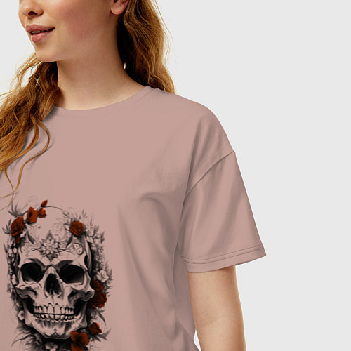 Женская футболка оверсайз Магический череп с розами / Пыльно-розовый – фото 3