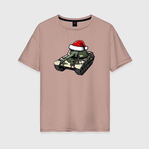 Женская футболка оверсайз Советский новогодний танк / Пыльно-розовый – фото 1