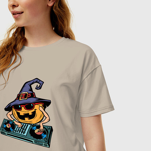 Женская футболка оверсайз Тыква диджей / Миндальный – фото 3