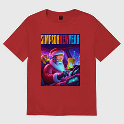 Женская футболка оверсайз Homer Simpson in the car with his son