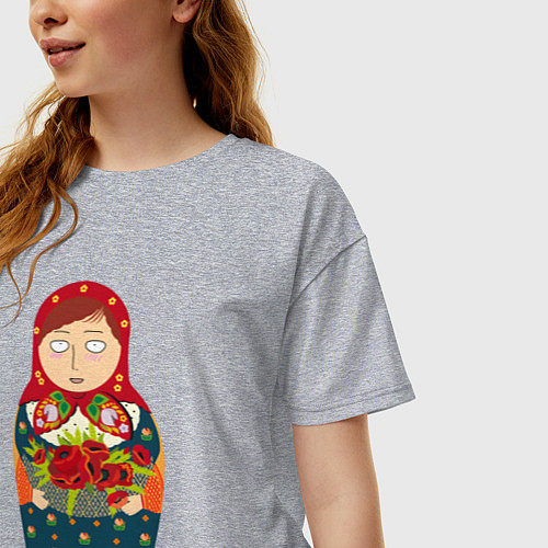 Женская футболка оверсайз Матрёшка милая / Меланж – фото 3