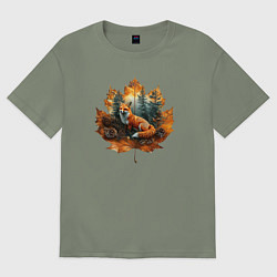 Женская футболка оверсайз Лиса и лист