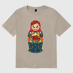 Футболка оверсайз женская Матрёшка джокера, цвет: миндальный