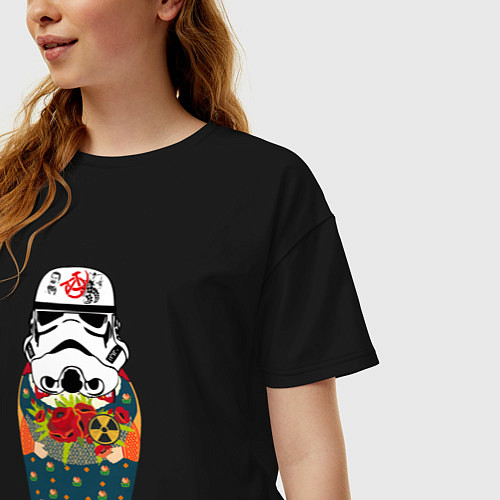 Женская футболка оверсайз Имперская матрёшка / Черный – фото 3