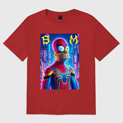 Футболка оверсайз женская Homer Simpson and Spider man - collaboration, цвет: красный