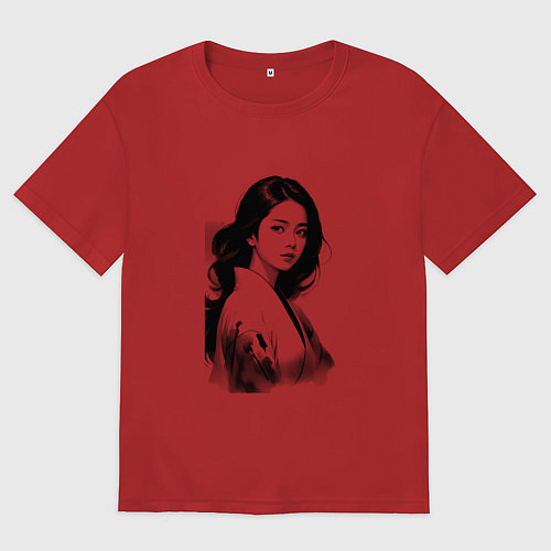 Женская футболка оверсайз Азиатская девушка в кимоно / Красный – фото 1