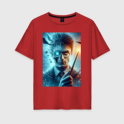 Женская футболка оверсайз Harry Potter - wizard with magic stick