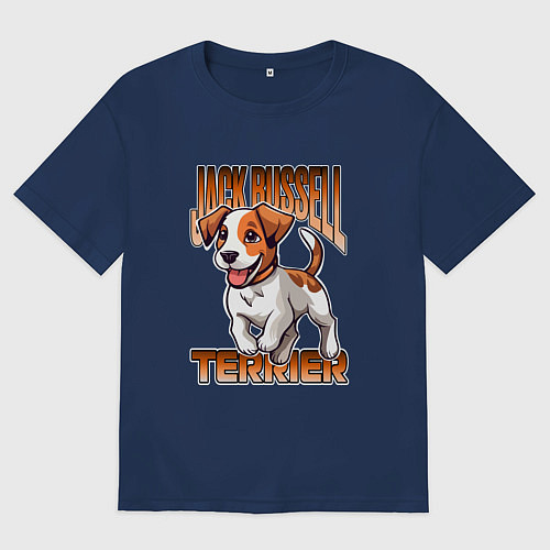 Женская футболка оверсайз Собака Джек-рассел-терьер / Тёмно-синий – фото 1