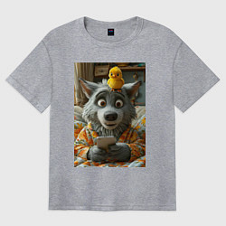 Женская футболка оверсайз Волк и цыпа