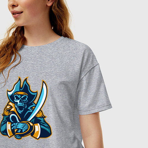 Женская футболка оверсайз Пират с саблей / Меланж – фото 3