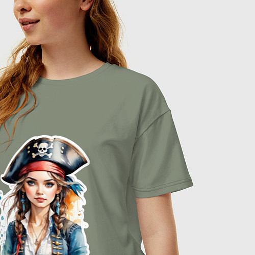Женская футболка оверсайз Девушка пиратка / Авокадо – фото 3