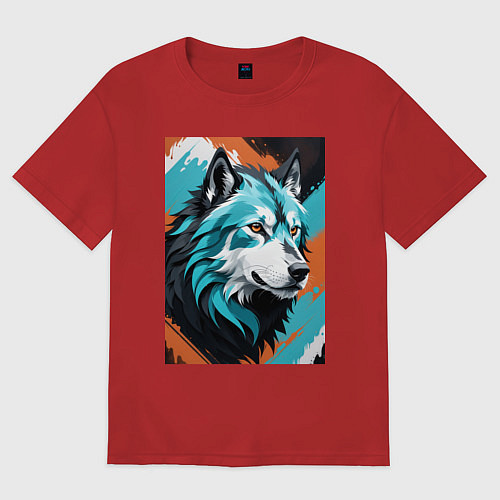Женская футболка оверсайз Серо-голубой волк / Красный – фото 1