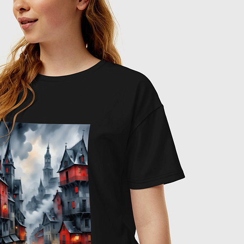 Женская футболка оверсайз Туманные улицы Лондона / Черный – фото 3