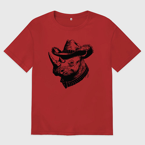 Женская футболка оверсайз Носорог ковбой / Красный – фото 1