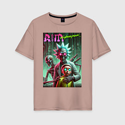 Футболка оверсайз женская Rick and Morty with a skeleton - cyberpunk, цвет: пыльно-розовый