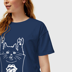 Футболка оверсайз женская Rolling Stones - cat rock, цвет: тёмно-синий — фото 2
