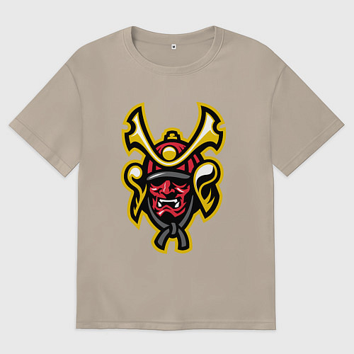 Женская футболка оверсайз Samurai face / Миндальный – фото 1