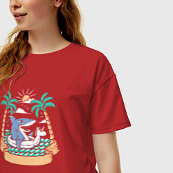 Футболка оверсайз женская Акула и лето, цвет: красный — фото 2