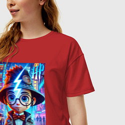 Футболка оверсайз женская Гарри Поттер юниор - неоновое свечение, цвет: красный — фото 2