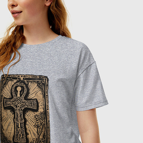 Женская футболка оверсайз Египетский крест Анкх знак вечной жизни / Меланж – фото 3