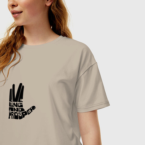 Женская футболка оверсайз Живи долго и процветай / Миндальный – фото 3