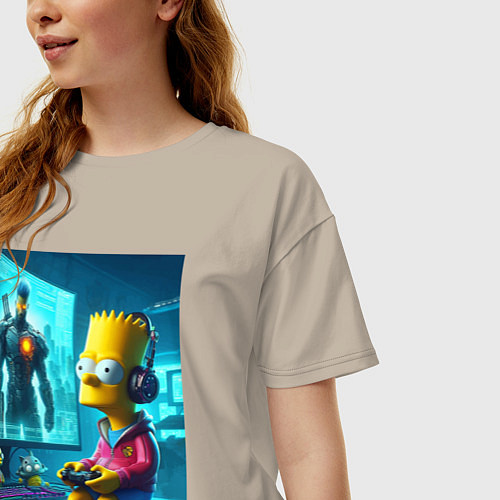 Женская футболка оверсайз Bart Simpson is an avid gamer / Миндальный – фото 3