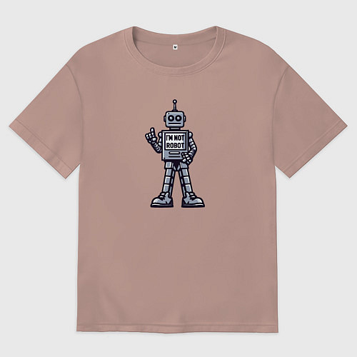 Женская футболка оверсайз Винтажный серый робот / Пыльно-розовый – фото 1