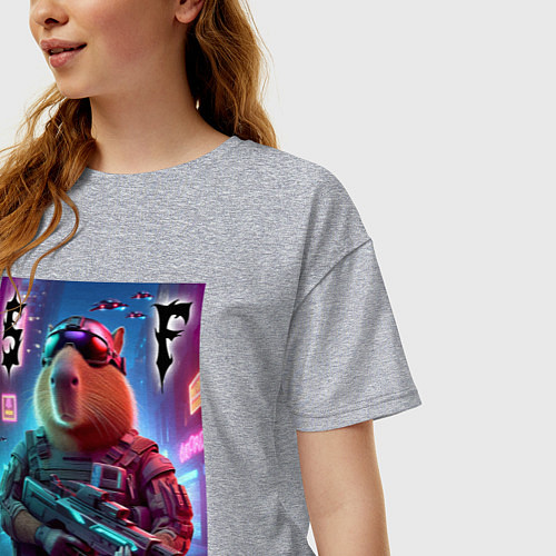 Женская футболка оверсайз Capybara soldier - special forces / Меланж – фото 3