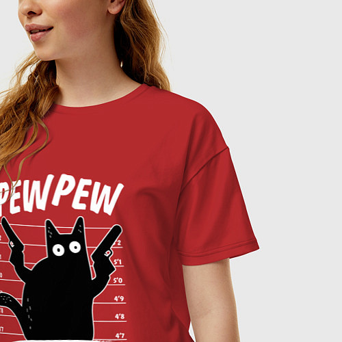 Женская футболка оверсайз Кот с пушками / Красный – фото 3