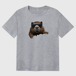 Футболка оверсайз женская Выглядывающая капибара в очках, цвет: меланж