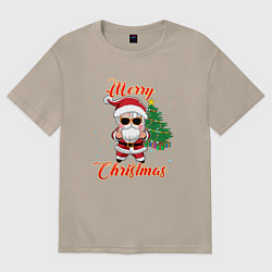 Футболка оверсайз женская Дед мороз поздравляет с новым годом, цвет: миндальный