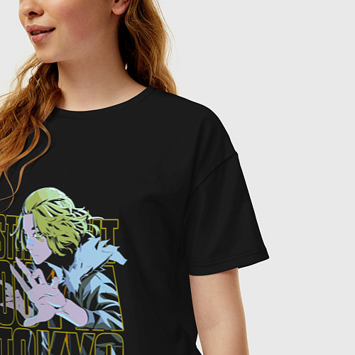 Женская футболка оверсайз Токийские мстители Мандзиро Сано неон / Черный – фото 3