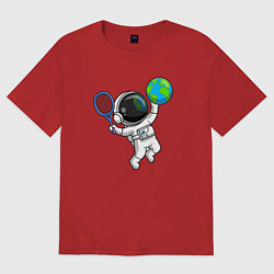 Футболка оверсайз женская Космический теннис, цвет: красный